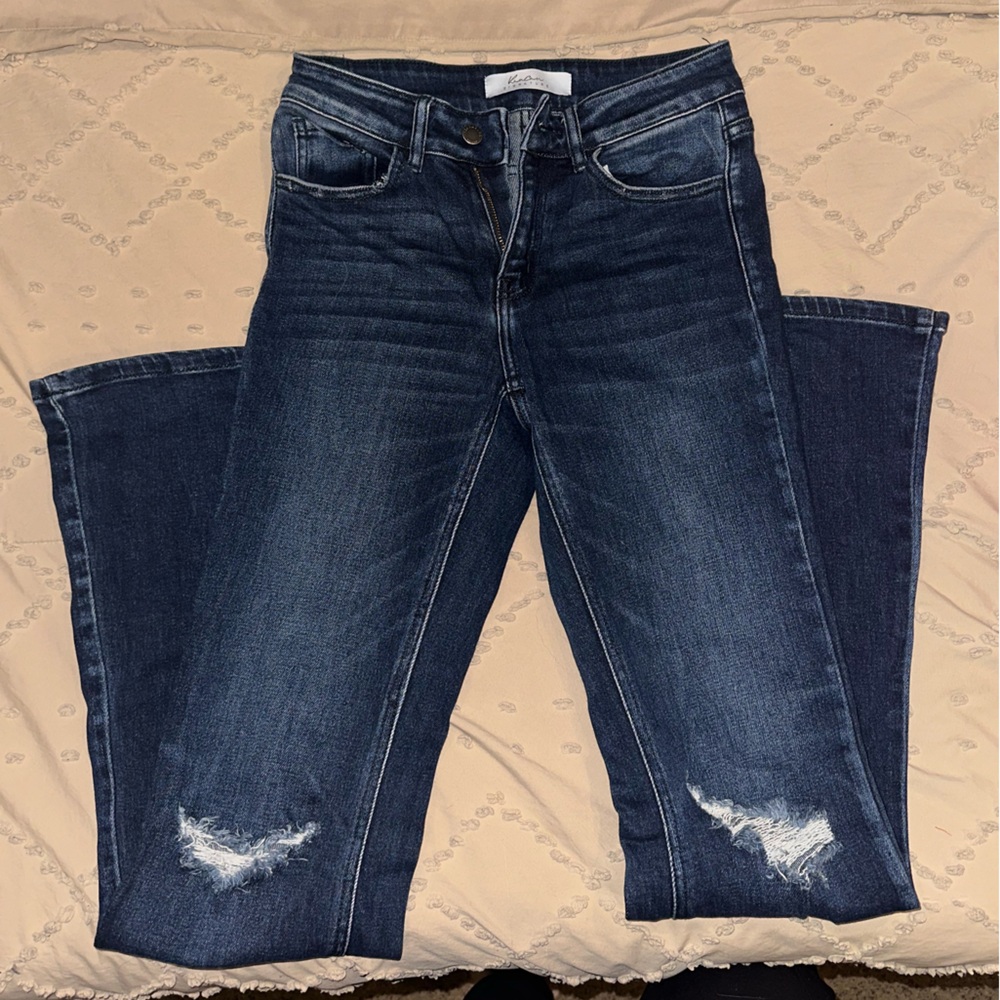 KanCan Dark Blue Distressed Wide Leg Jeans